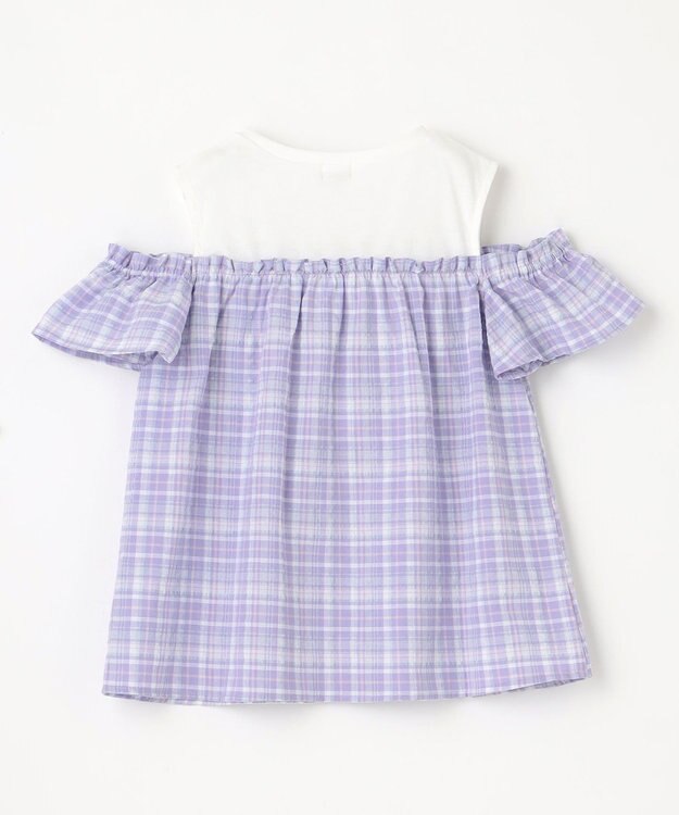 ANY KIDS オフショルダー フリル ブラウス ラベンダー系チェック