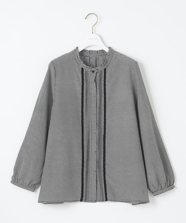 ANY SIS L 【洗える】フリルスタンドピンタック ブラウス ブラック系