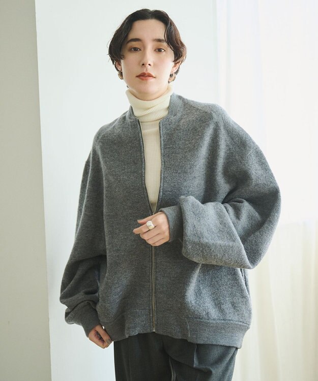 #Newans リラックスフィットドルマンニットブルゾン グレー系