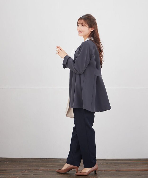 Tiaclasse L バックフレアロングジャケット チャコールグレー