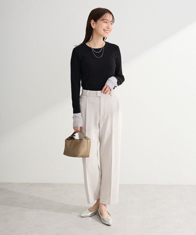 Green Parks アンチピリング袖配色ニットプルオーバー Black