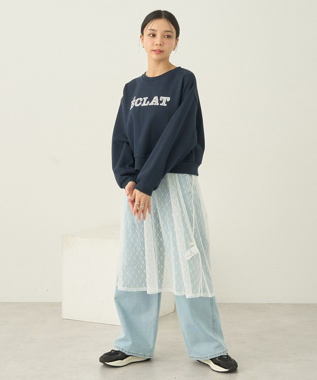 earth music&ecology ＳＥＴ２点レースロゴプルオーバー＋チュールワンピ Navy