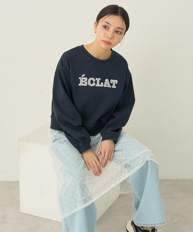 earth music&ecology ＳＥＴ２点レースロゴプルオーバー＋チュールワンピ Navy