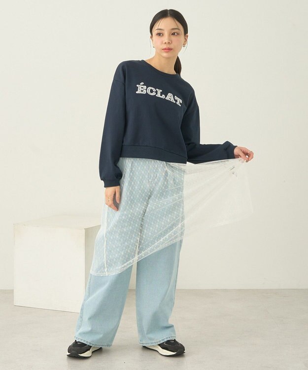 earth music&ecology ＳＥＴ２点レースロゴプルオーバー＋チュールワンピ Navy