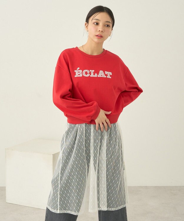 earth music&ecology ＳＥＴ２点レースロゴプルオーバー＋チュールワンピ Red