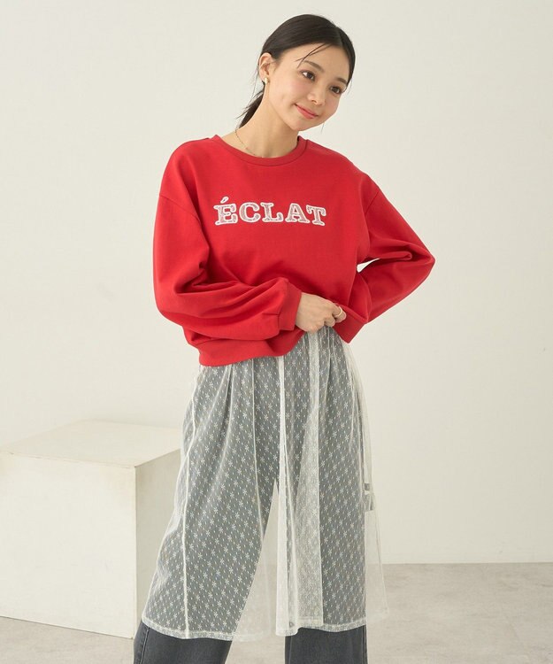 earth music&ecology ＳＥＴ２点レースロゴプルオーバー＋チュールワンピ Red