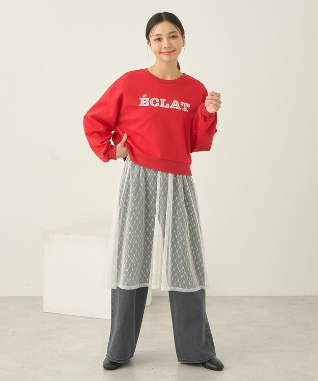 earth music&ecology ＳＥＴ２点レースロゴプルオーバー＋チュールワンピ Red