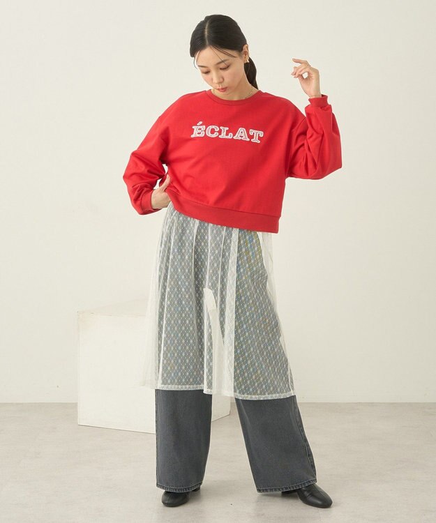 earth music&ecology ＳＥＴ２点レースロゴプルオーバー＋チュールワンピ Red