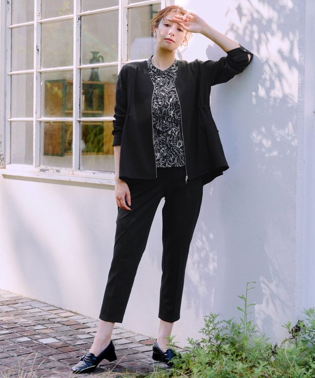 Tiaclasse L 【洗える】バックドロストフリルブルゾン ブラック