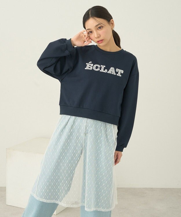 earth music&ecology ＳＥＴ２点レースロゴプルオーバー＋チュールワンピ Navy