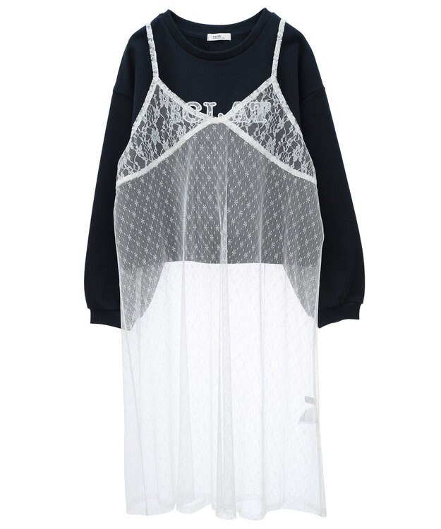 earth music&ecology ＳＥＴ２点レースロゴプルオーバー＋チュールワンピ Navy