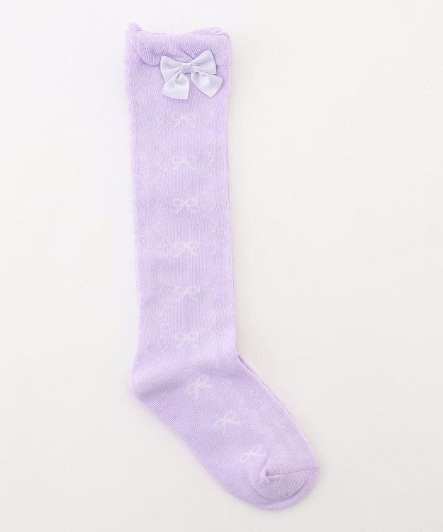ANY KIDS リボン柄 ジャガード ハイソックス ラベンダー