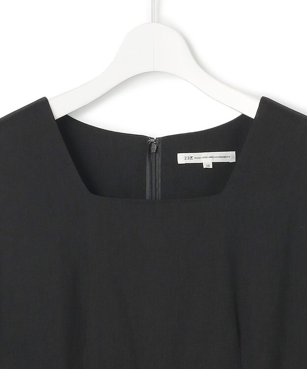 23区 S 【洗える】リネンレーヨンストレッチ スクエアネック オールインワン ブラック系