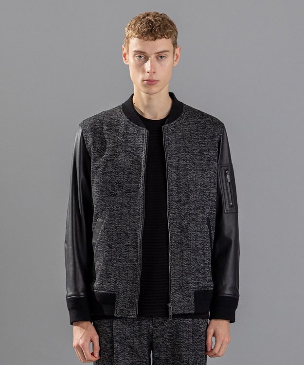 JOSEPH HOMME 【LEON 掲載】ブライトヘザージャージー レザーブロッキングブルゾン ブラック系