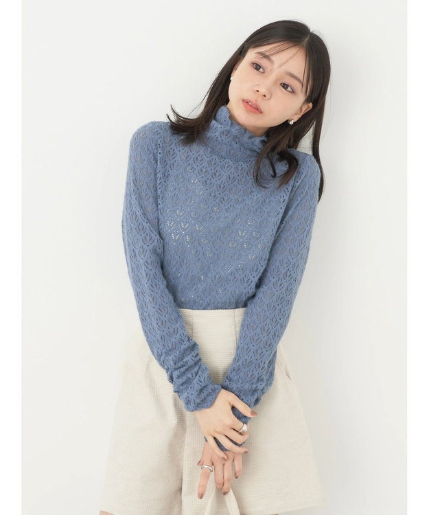 earth music&ecology 起毛レースハイネックインナー Blue