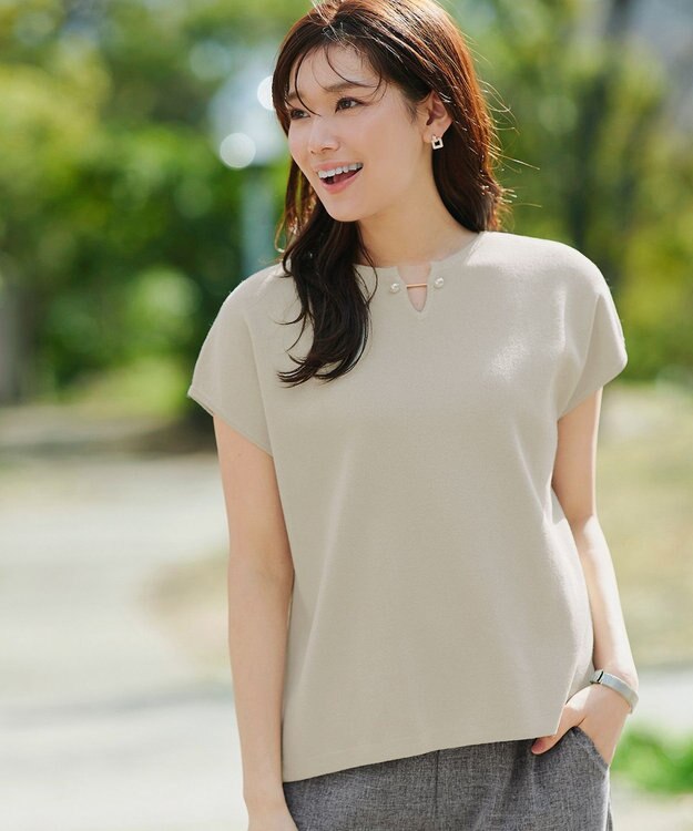 Tiaclasse 【小倉優子さん着用・洗える】フレンチスリーブニットトップス アイボリー