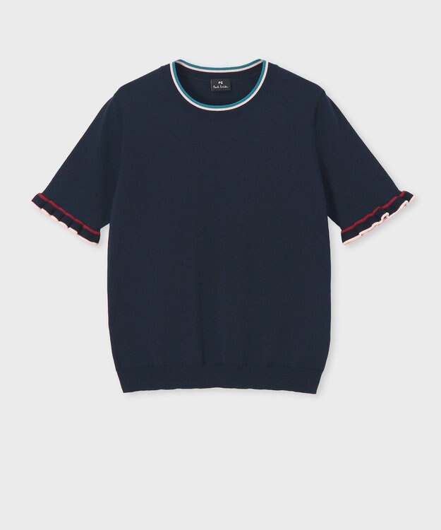 Paul Smith 【洗える】フレアスリーブ 半袖ニット ネイビー