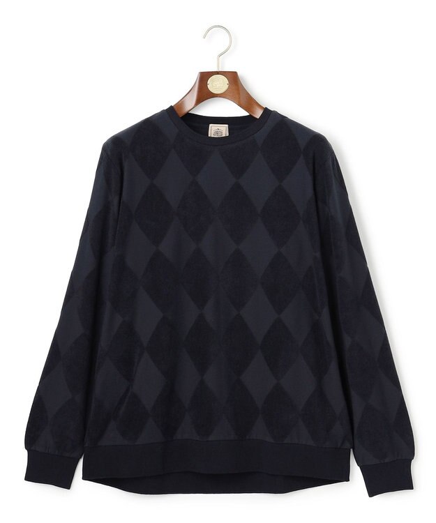 J.PRESS MEN アーガイルワントーンリンクス ロングスリーブ Tシャツ ネイビー系