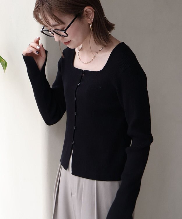 AMERICAN HOLIC スクエアリブニットカーディガン Black