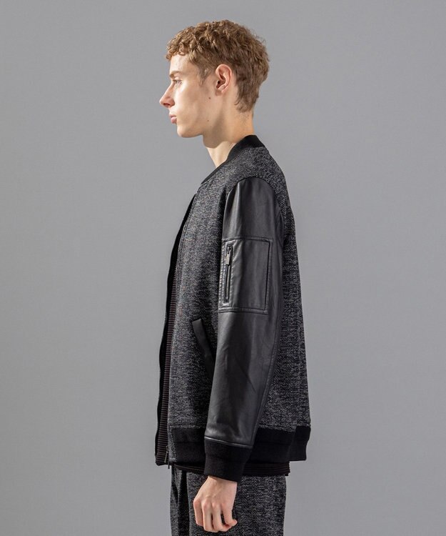 JOSEPH HOMME 【LEON 掲載】ブライトヘザージャージー レザーブロッキングブルゾン ブラック系