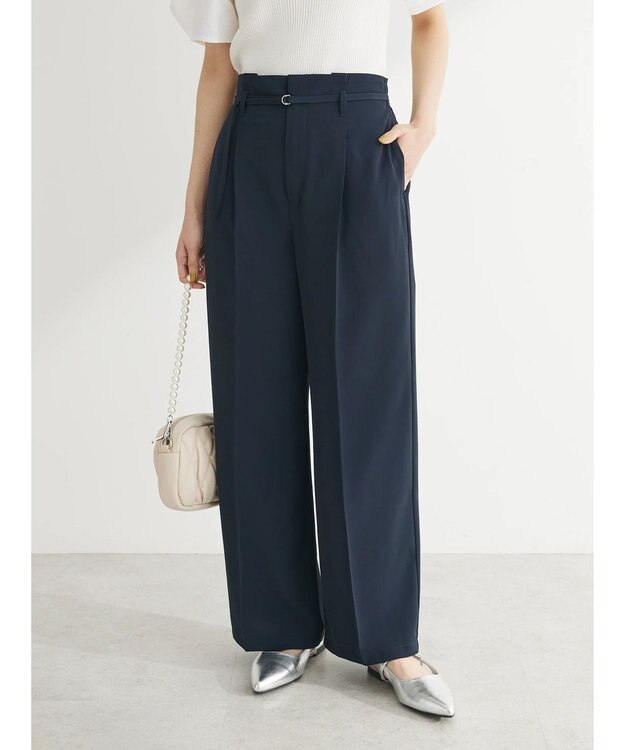Green Parks きれいシルエットパンツ（ベルト付きとろみワイド） Dark Navy