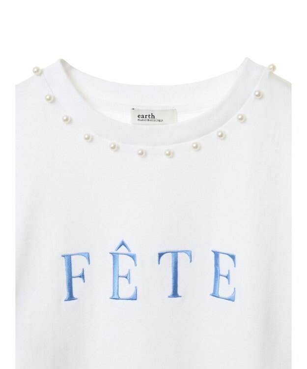 earth music&ecology 襟パール刺繍ロゴＴシャツ White