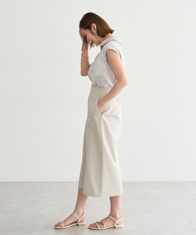 YECCA VECCA ストライプ柄フラワー刺繍シャツ Beige