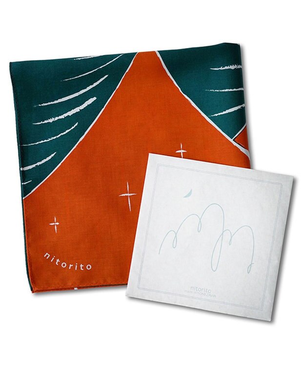 nitorito 【UNISEX】ギフトパッケージ&ステッカー付 白馬 ハンカチ スカーフ green x orange