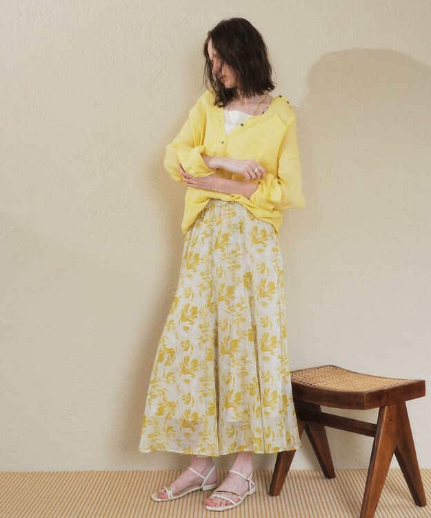 YECCA VECCA ボタニカル柄シアーロングスカート Yellow