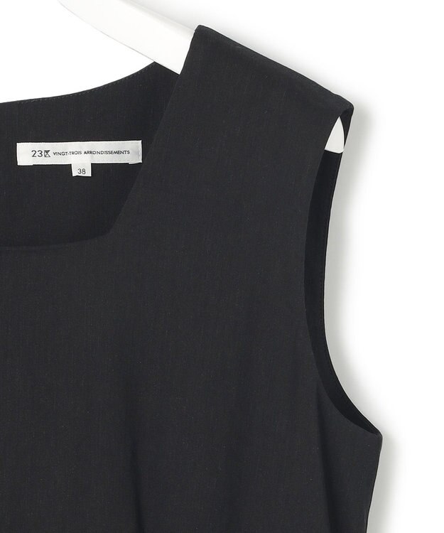 23区 S 【洗える】リネンレーヨンストレッチ スクエアネック オールインワン ブラック系