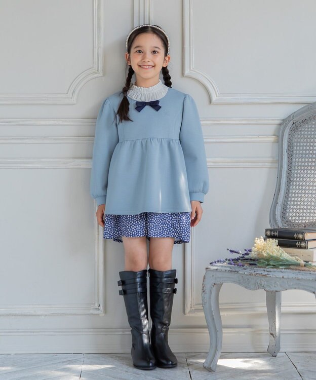 組曲 KIDS 【110-140㎝】ボウタイリボン トップス サックス系