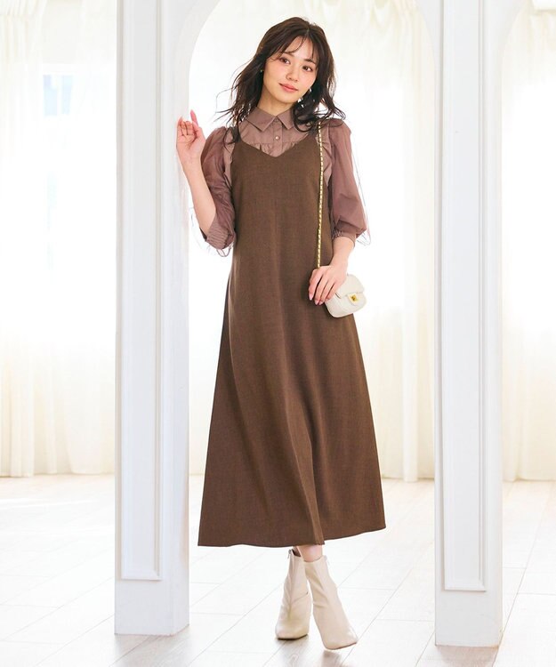 Feroux ダブルストラップキャミ ドレス ダークブラウン系