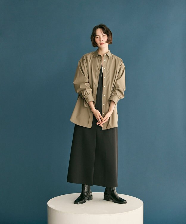 #Newans 【洗濯機可】ロールアップカフスシャツ カーキ