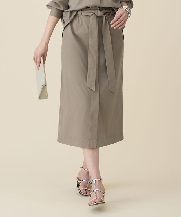 自由区 L ブラッシュドコットンサテンナロー スカート カーキ