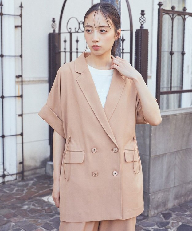 earth music&ecology 半袖サイドドロストジャケット Camel