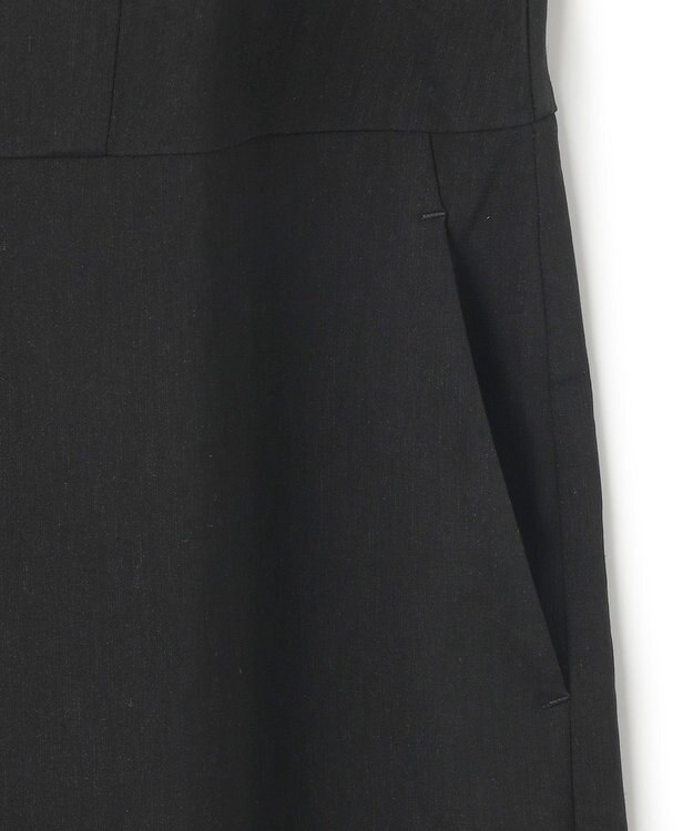 23区 S 【洗える】リネンレーヨンストレッチ スクエアネック オールインワン ブラック系