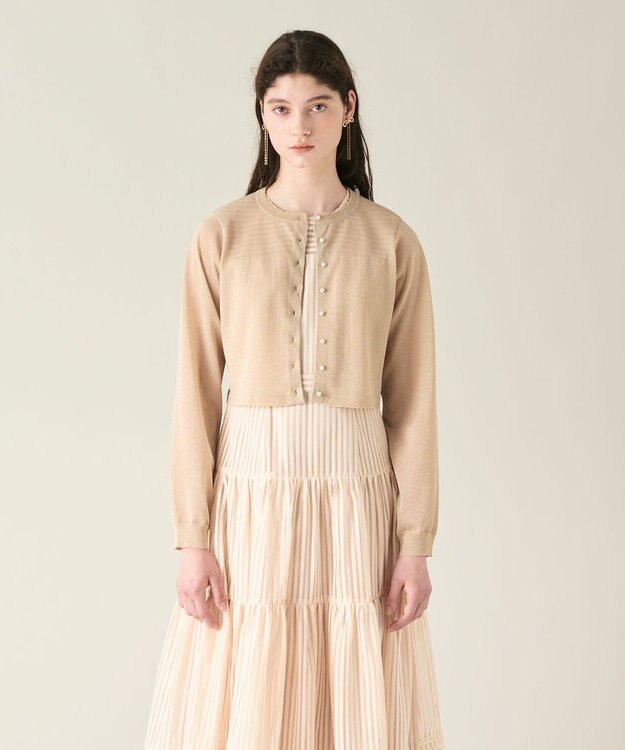 GRACE CONTINENTAL ラメシアーショートニットカーディガン ゴールド