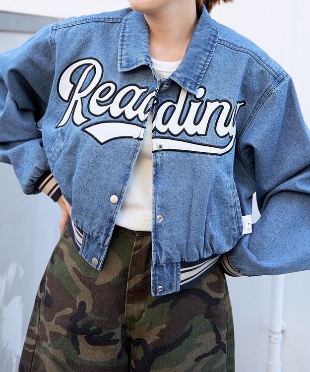 WEGO スタジアムロゴデニムショートスタジャン デニム中濃色