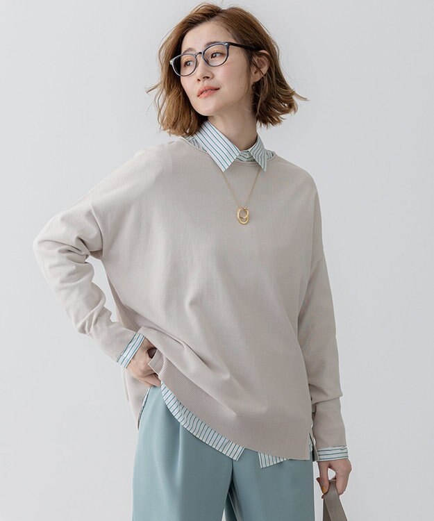 23区 S 【洗える】コットンポリエステルストレッチ オーバーサイズ ニット ベージュ系