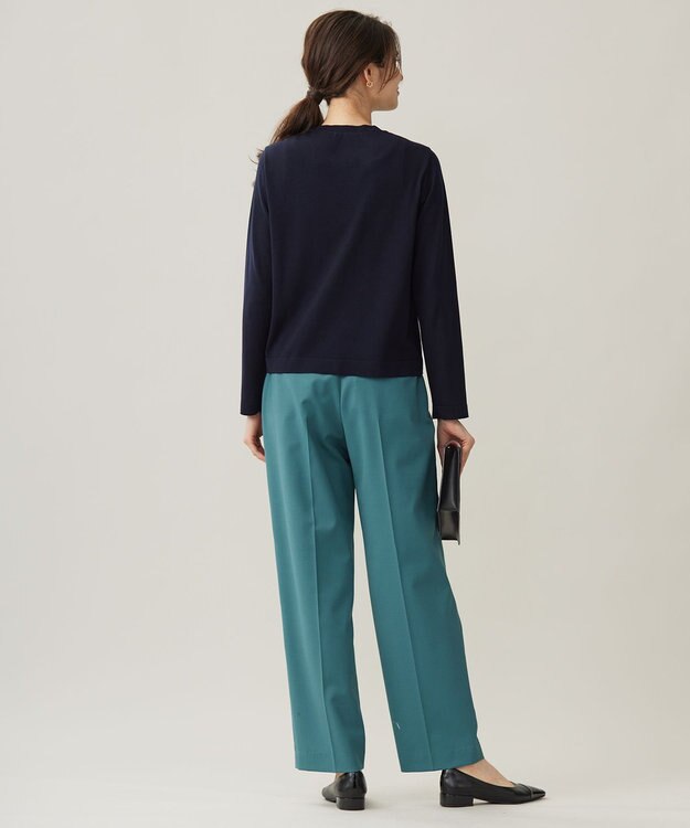 自由区 【洗える】TWラチネストレッチワイド パンツ ボトルグリーン