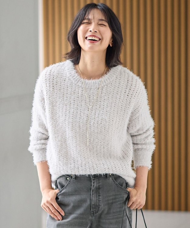 ANY 【洗濯機可】フェザーメッシュニット オイスター