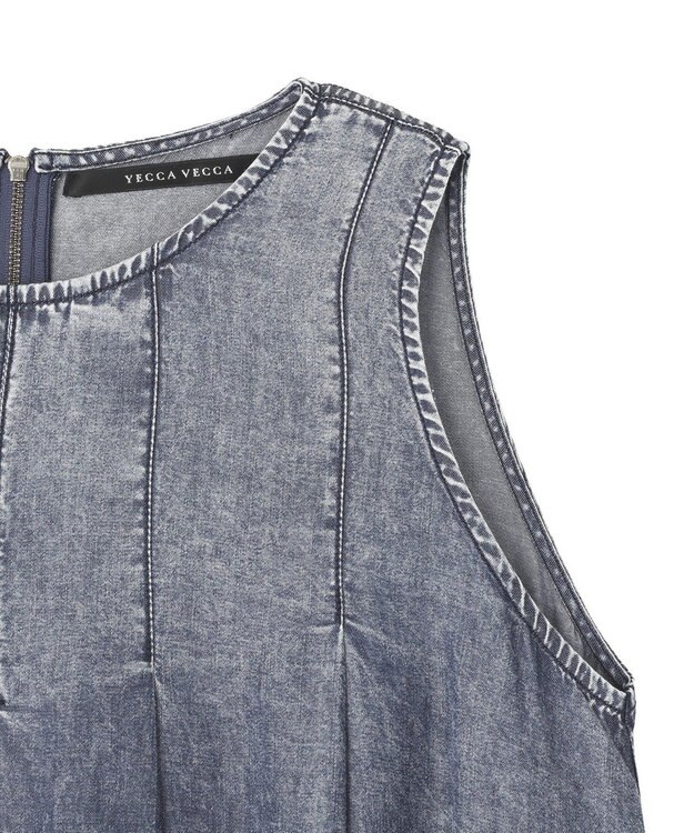 YECCA VECCA バイオ加工ヴィンテージデニムタックワンピース Indigo