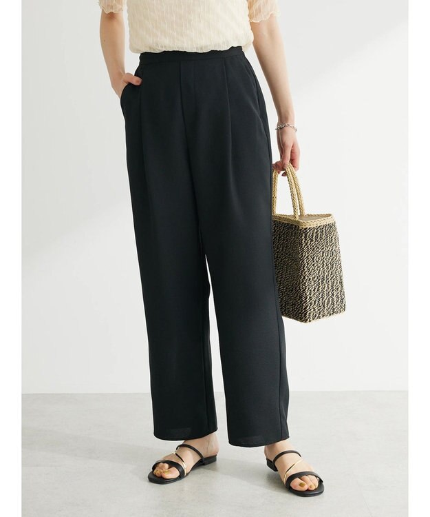 Green Parks 麻調ストレートパンツ Black