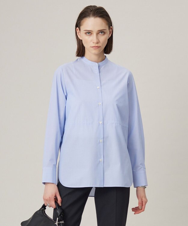 ICB 【洗える】 クリーンブロード バンドカラーシャツ ブルーストライプ系