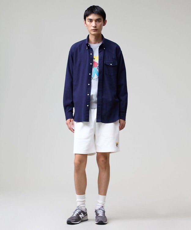 J.PRESS MEN 【J.PRESS ORIGINALS】【UNISEX】Cotton Silk Yarn Dyed Twill B.D. Shirts / Baggy-Fit ネイビー系