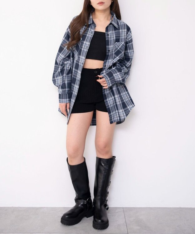 WEGO 2WAYオフショルシャツ ネイビー