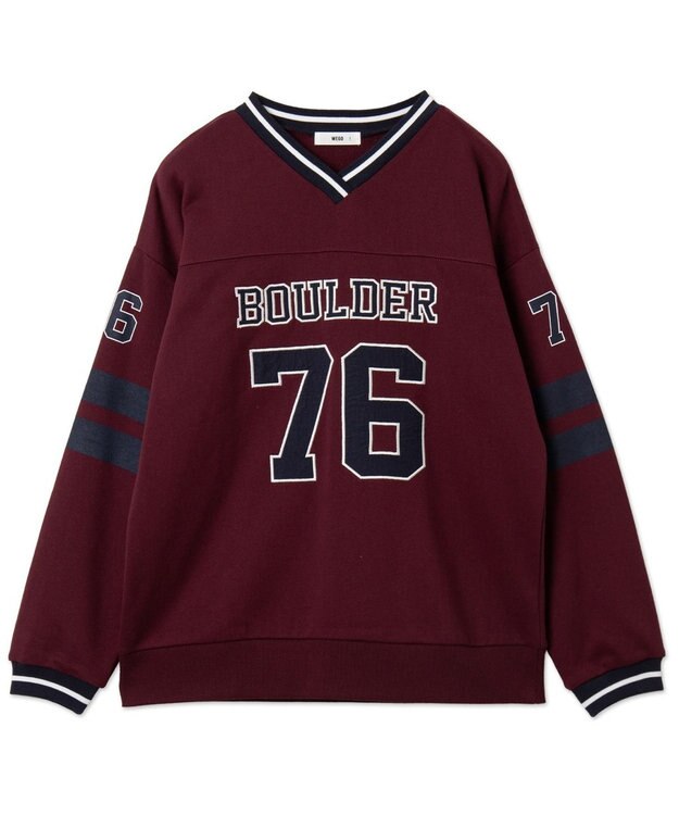 WEGO ナンバリングライン切り替えスウェット ワイン