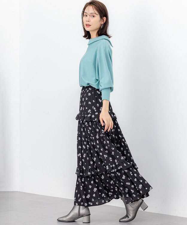 組曲 【加藤ローサさん着用 / レングス調整可能】ギャザーライトデシンティアード スカート ブラック系5