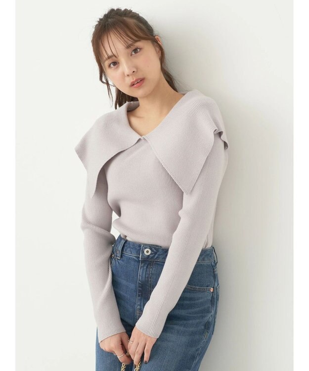 earth music&ecology ＢＩＧカラーニットプルオーバー Light Gray