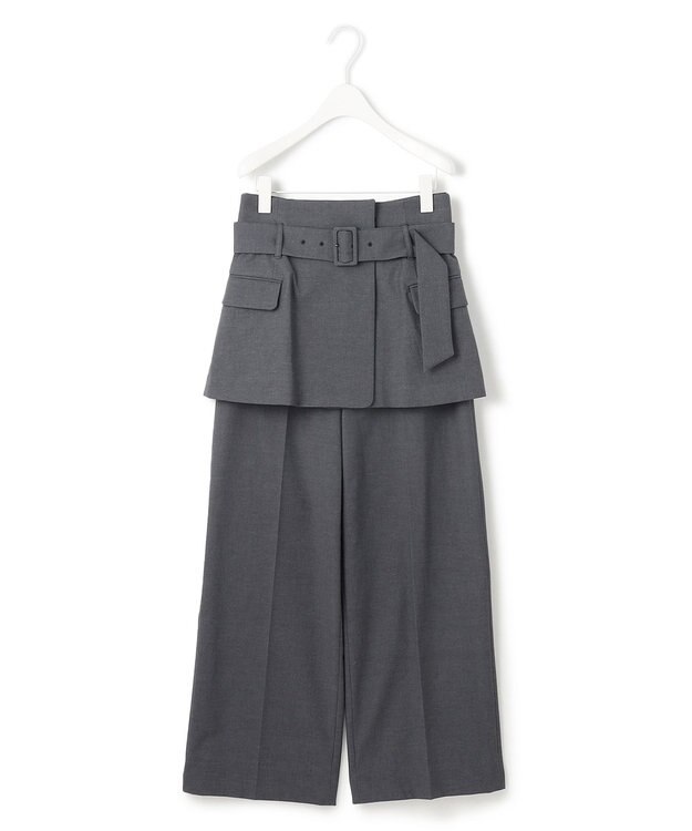 ICB L 【接触冷感・UVケア・撥水・洗える】LooseWeave  スカートレイヤードワイドパンツ チャコール系